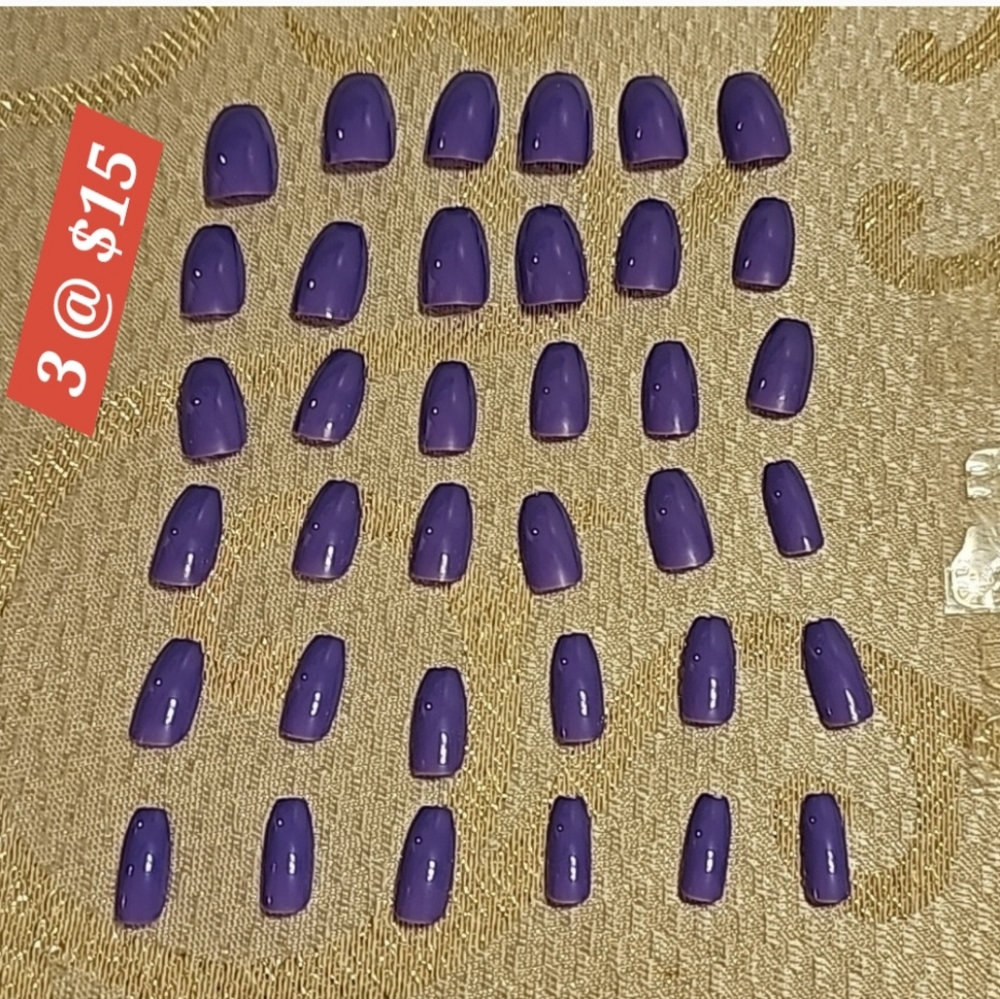 Medium Length Coffin Shape Purple Nails